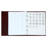 Альбом для монет на кольцах 225 х 265 мм, "Памятные монеты РФ", обложка искусственная кожа, 13 листов и 13 цветных картонных вставок, коричневый