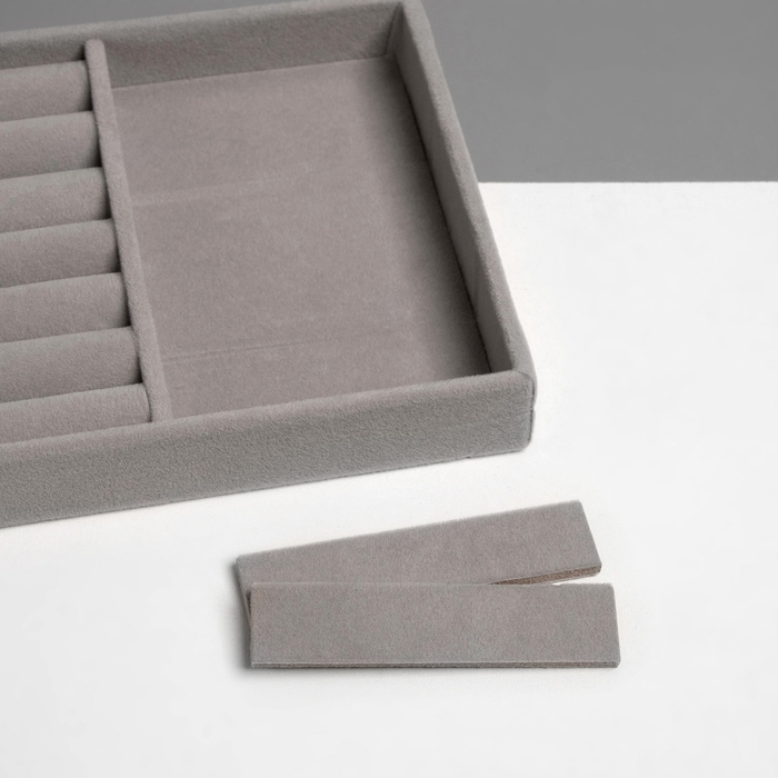 Подставка для украшений 3 ячейки и 7 полос для колец, флок, 21&times;12,3&times;2,5 см, цвет серый