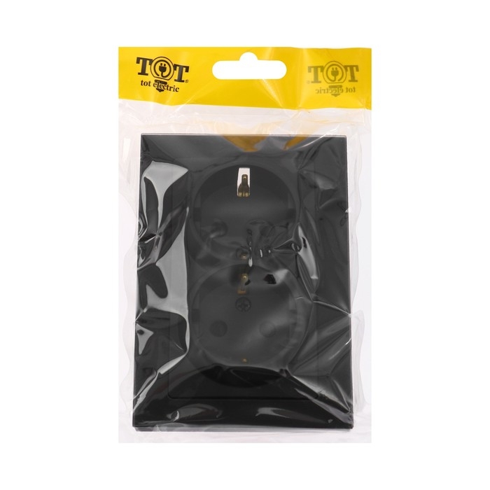 Розетка двухместная TOT Matte Glass, 16 А, скрытая, с з/к, стекло, черная