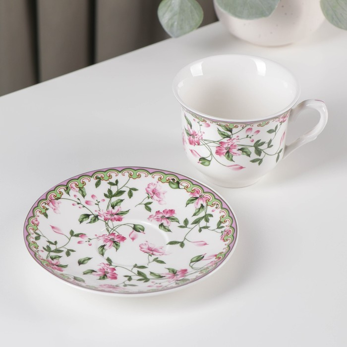 Чайная пара фарфоровая Доляна &laquo;Бланко&raquo;, 2 предмета: чашка 220 мл, блюдце d=14,3 см, цвет белый