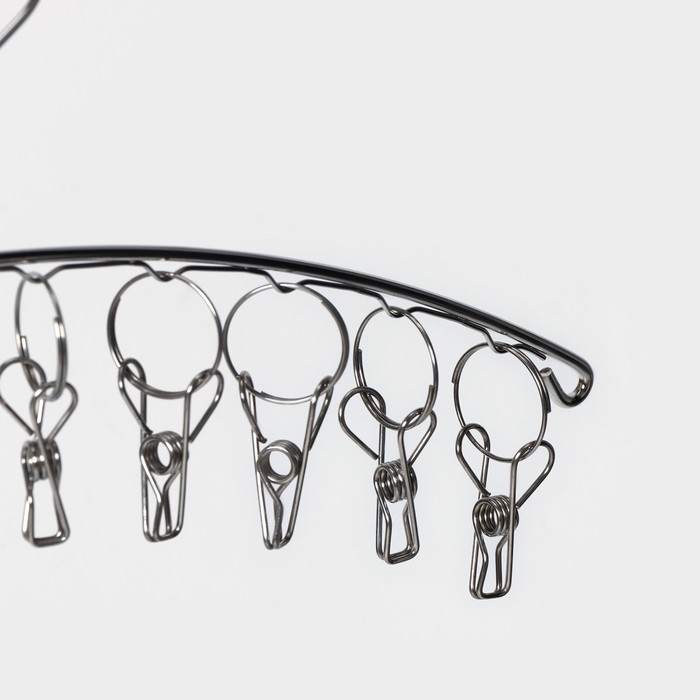 Сушилка для белья подвесная Доляна, 10 прищепок, 40&times;1&times;15 см, металл, цвет серебряный