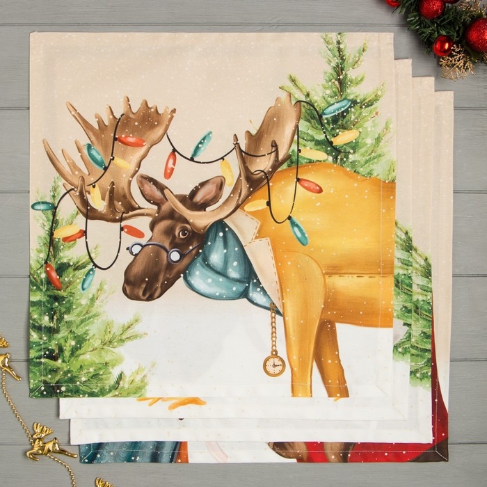 Набор новогодних салфеток Этель &laquo;Noble Christmas&raquo;, 40х40см - 4 шт, хлопок, саржа