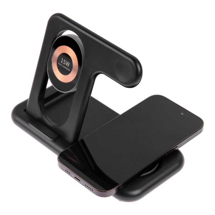 Беспроводное зарядное устройство 3 в 1 Y36, 15 W, складная, подсветка, USB, Type-C, чёрная Беспроводное зарядное устройство 3 в 1 Y36, 15 W, складная, подсветка, USB, Type-C, чёрная