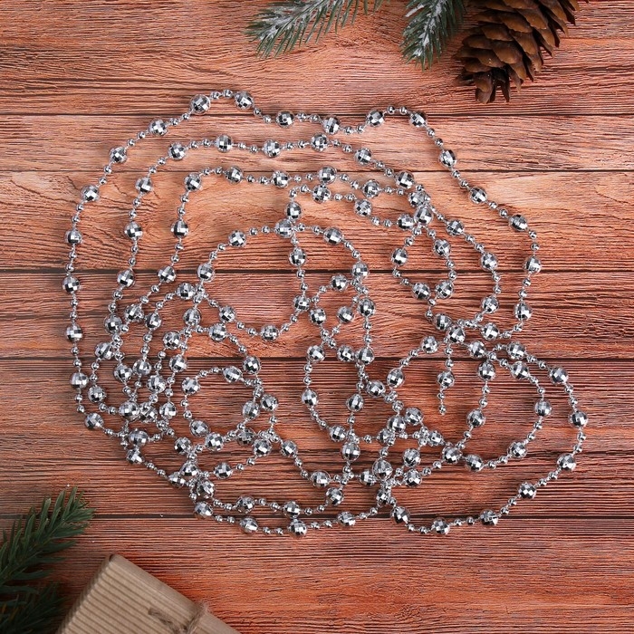 Бусы на ёлку 2,7 м d-8 мм Бусы на ёлку 2,7 м d-8 мм "Шарики рельефные" микс