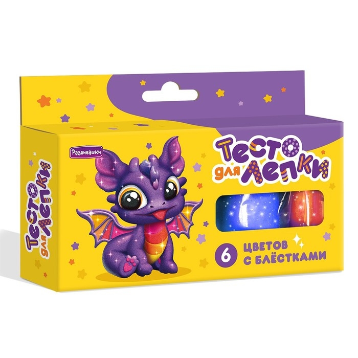 Тесто для лепки, в коробке 6 цветов по 25 г, с блёстками Тесто для лепки, в коробке 6 цветов по 25 г, с блёстками
