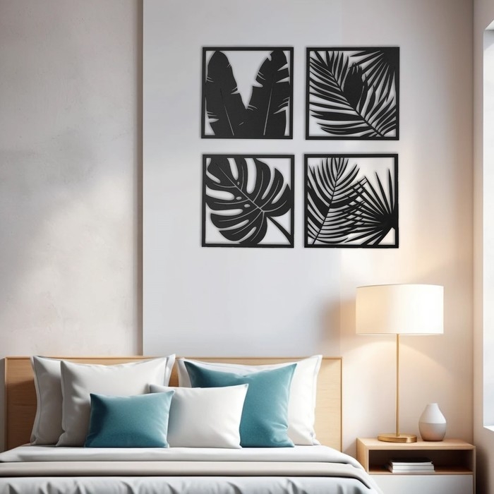 Декор настенный, панно для интерьера из дерева Декор настенный, панно для интерьера из дерева "Листья", 4 модуля 31 х 31 см