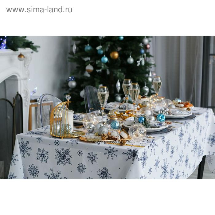 Скатерть "Доляна" Синие снежинки 110х146+/- 3 см, 100% хлопок, 164 г/м2