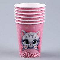Набор бумажной посуды одноразовый Котик&raquo;: 6 тарелок, 1 гирлянда, 6 стаканов