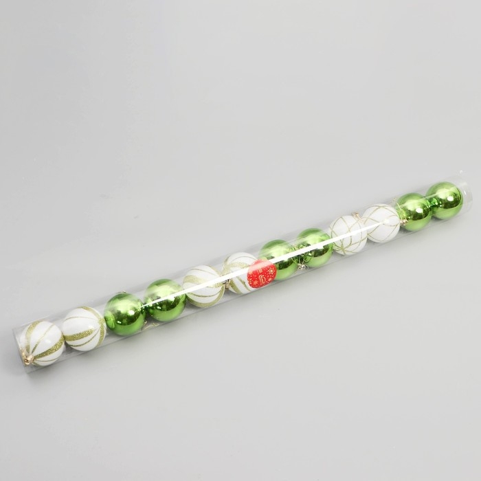 Набор шаров пластик d-6 см, 12 шт Набор шаров пластик d-6 см, 12 шт "Агнет" волны, бело-зелёный