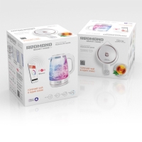 Чайник электрический REDMOND SkyKettle RK-G203S, стекло, 2 л, 2200 Вт, регулир. t&deg;, белый