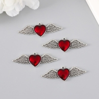 Декор для творчества металл "Красное сердце крылья" серебро эмаль 5,3х1,8 см Декор для творчества металл "Красное сердце крылья" серебро эмаль 5,3х1,8 см