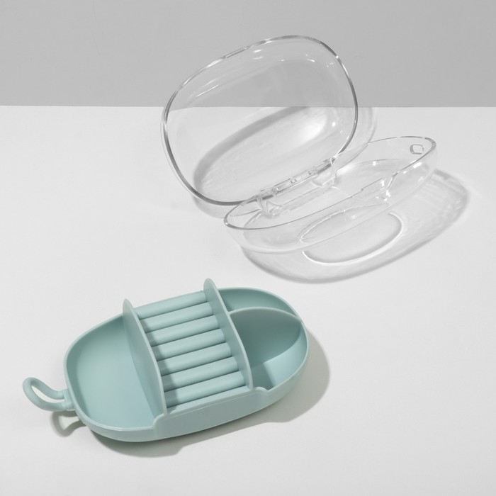 Подставка для украшений &laquo;Шкатулка портативная&raquo; 3 ячейки, 7 полос, 15&times;8&times;5 см, цвет зеленый