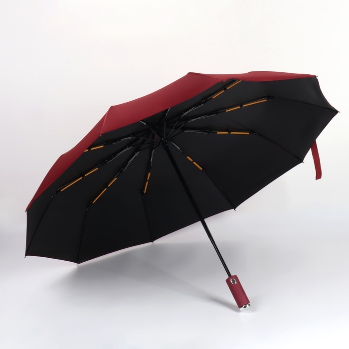 Зонт автоматический &laquo;Однотон&raquo;, с фонарем, 3 сложения, 10 спиц, R = 51/58 см, D = 116 см, цвет бордовый