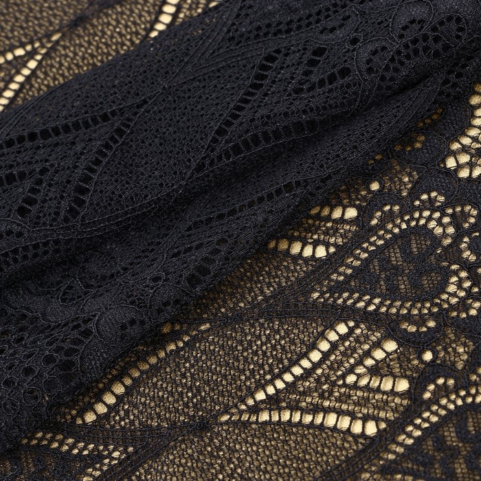 Кружевная эластичная ткань, 185 мм &times; 2,7 &plusmn; 0,5 м, цвет чёрный