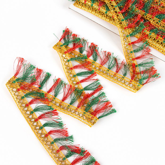 Тесьма красно-зелёная &laquo;Кисточки&raquo;, ширина 4 см, в упаковке 25 м