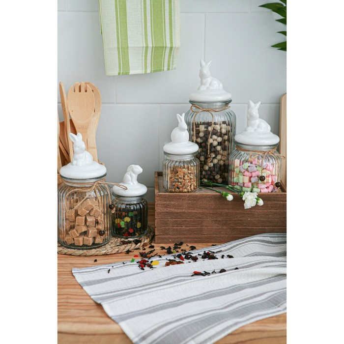 Банка стеклянная для хранения сыпучих продуктов Доляна &laquo;Зайка&raquo;, 230 мл, с керамической крышкой