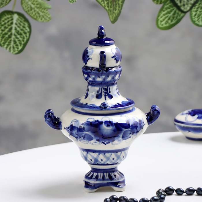 Самовар средний, гжель, фарфор, 18х11 см