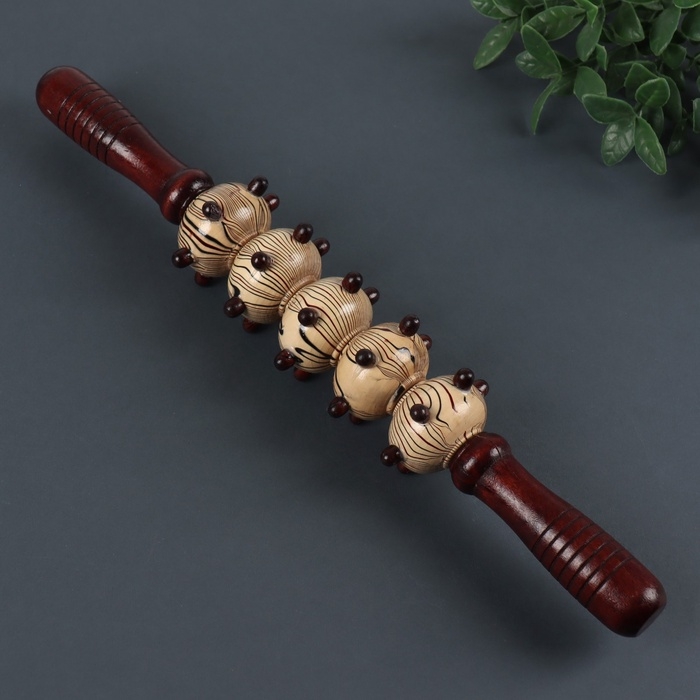 Массажёр «Скалка», универсальный, 36,5 × 5,8 см, 5 шаров с шипами, деревянный Массажёр «Скалка», универсальный, 36,5 × 5,8 см, 5 шаров с шипами, деревянный