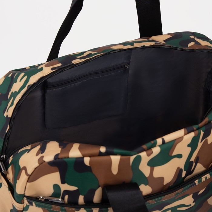 Сумка дорожная на молнии, наружный карман, цвет мультикам/коричневый