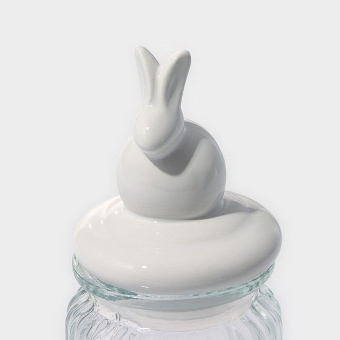 Банка стеклянная для хранения сыпучих продуктов Доляна &laquo;Зайка&raquo;, 230 мл, с керамической крышкой