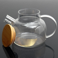 Чайник стеклянный заварочный с бамбуковой крышкой &laquo;Геометрия&raquo;, 1000 мл