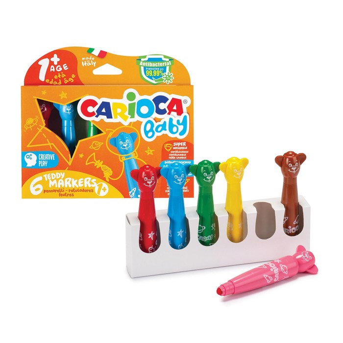 Фломастеры 6 цветов CARIOCA "Baby", 3.0 мм, суперсмываемые нетоксичные чернила, для малышей
