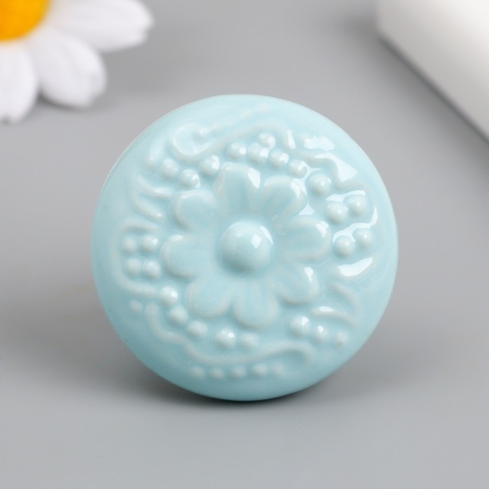 Ручка для шкатулки керамика, металл "Цветок" нежно-голубая 4,4х4,4х3,4 см