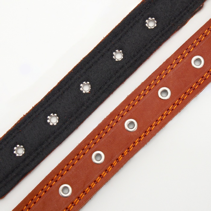 Ошейник кожаный на фетре украшеный, 65 х 3,5 см, ОШ 50-60 см, коричневый