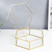 Шкатулка стекло с металлическим каркасом "Гексагон с гранями" золото 7,5х17х20 см Шкатулка стекло с металлическим каркасом "Гексагон с гранями" золото 7,5х17х20 см