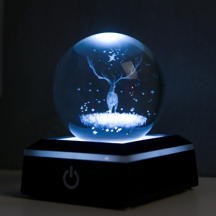 Сувенир стекло подсветка Сувенир стекло подсветка "Олень" d=6 см подставка LED от 3AAA, провод USB 9х7х7 см