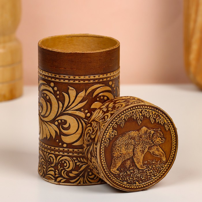 Набор стопок &laquo;Медведь&raquo;, 4 шт, в футляре, 4,5&times;4,5&times;9 см, береста