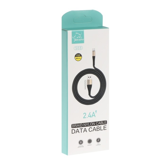 Кабель ONE DEPOT S03, microUSB - USB, 2.4 А, 1 метр, текстильная оплетка,черный Кабель ONE DEPOT S03, microUSB - USB, 2.4 А, 1 метр, текстильная оплетка,черный