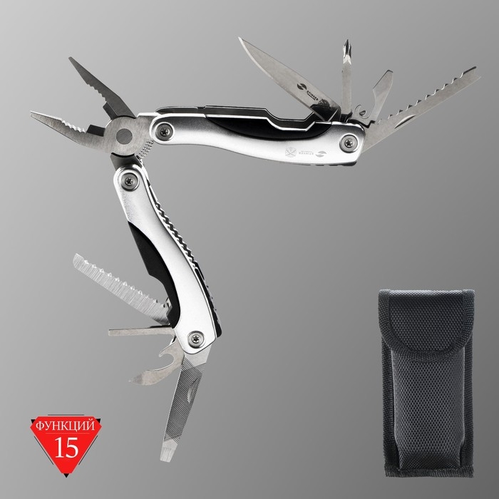 Мультитул Stinger с нейлоновым чехлом, 15 функций, сталь, алюминий, серебристый Мультитул Stinger с нейлоновым чехлом, 15 функций, сталь, алюминий, серебристый