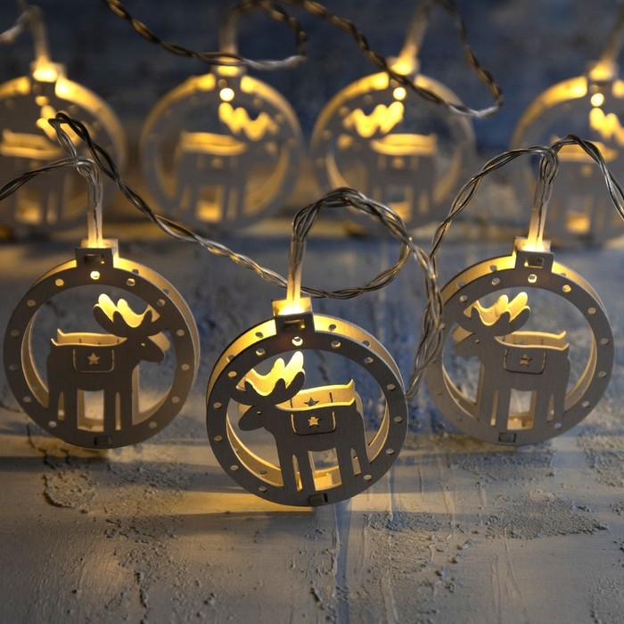 Гирлянда &laquo;Нить&raquo; 2 м с насадками &laquo;Оленёнок&raquo;, IP20, прозрачная нить, 10 LED, батарейки AAх2 (не в комплекте), свечение тёплое белое