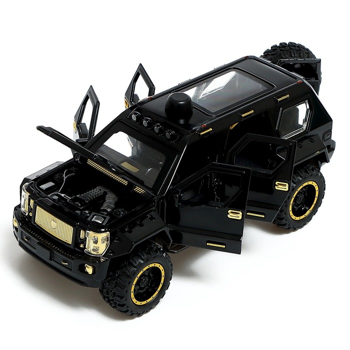 Джип металлический, 1:24, открываются двери, капот, багажник, инерция, цвет чёрный Джип металлический, 1:24, открываются двери, капот, багажник, инерция, цвет чёрный