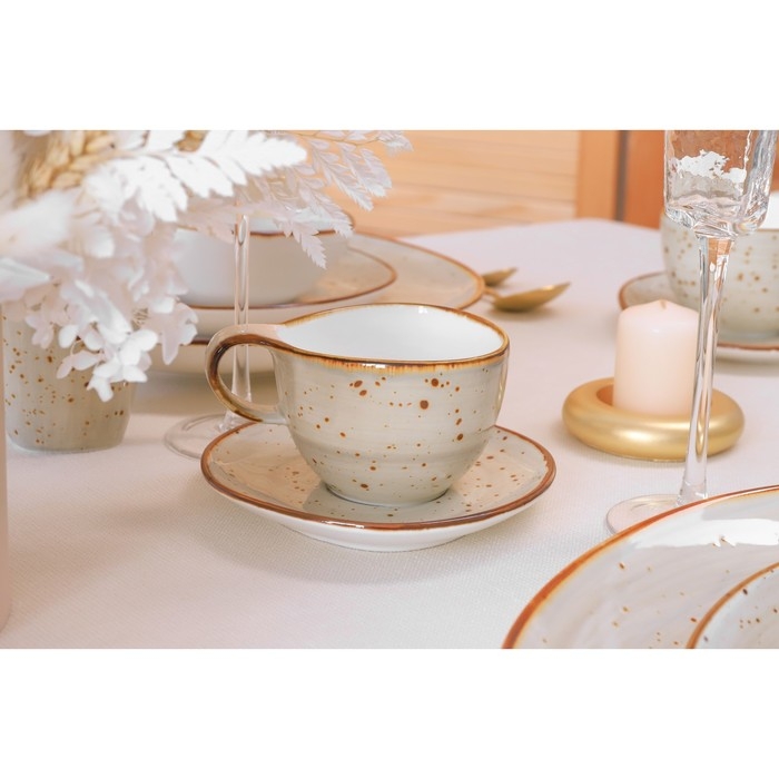 Чайная пара фарфоровая Magistro Mediterana, 2 предмета: чашка 250 мл, блюдце 16&times;15 см, цвет бежевый