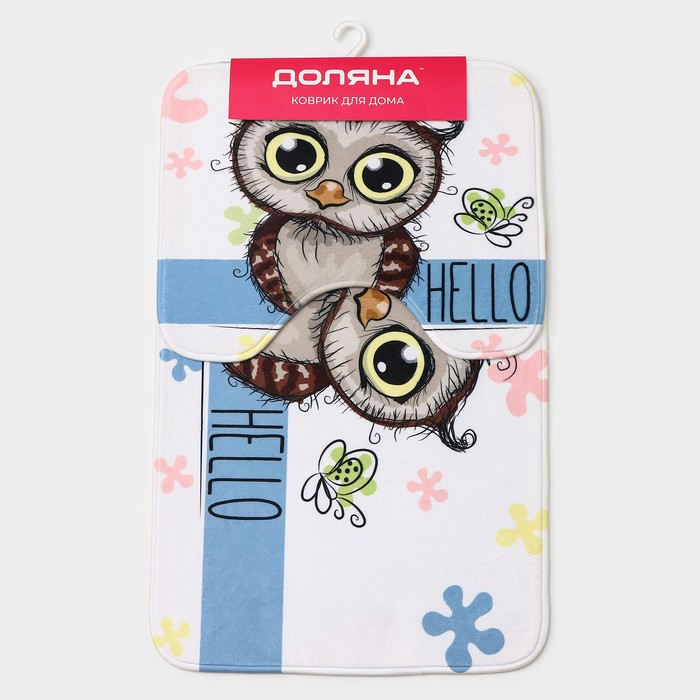 Коврики для ванной и туалета Доляна &laquo;Совушки парочка&raquo;, 2 шт: 40&times;50 см, 50&times;80 см