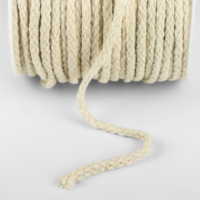 Шнур для плетения, хлопок, d = 4 мм, 50 &plusmn; 1 м, без сердечника, цвет белый