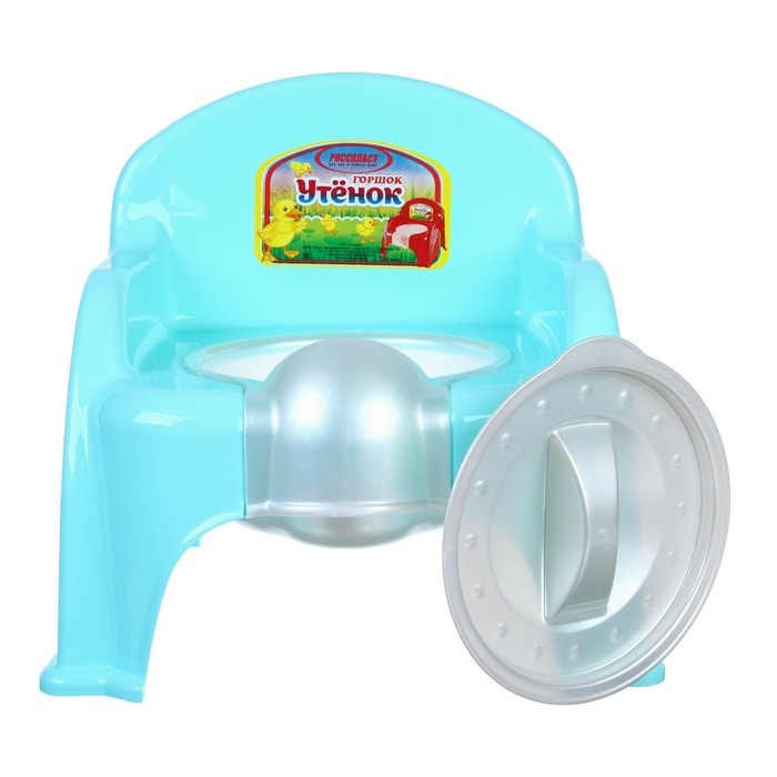 Горшок детский &laquo;Утенок&raquo; с крышкой, светло-бирюзовый / белый 310х295х280мм