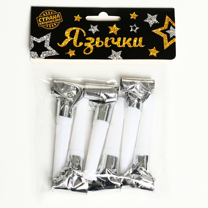 Карнавальный язычок &laquo;Праздник&raquo;, набор 6 шт., цвет серебро