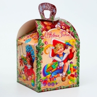 Новый год. Подарочная коробка Новогодняя КУБ МАКСИ "Детское счастье" 15 х 15 х 19 см.