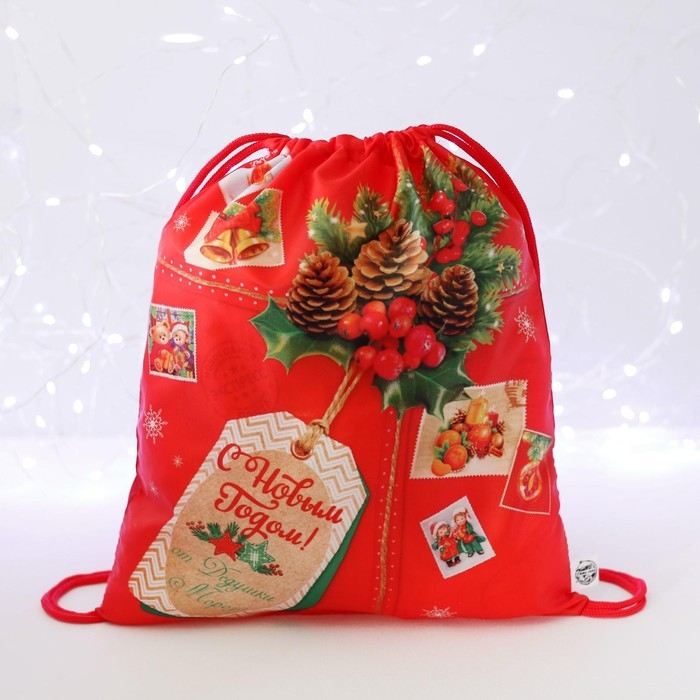 Новый год. Сумка под сладости 290 х 340 мм, «С Новым годом», посылка (мягкий полиэстер плотностью 210D) Новый год. Сумка под сладости 290 х 340 мм, «С Новым годом», посылка (мягкий полиэстер плотностью 210D)