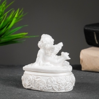 Шкатулка с крышкой "Сердце с ангелом" перламутровый, 9х8см Шкатулка с крышкой "Сердце с ангелом" перламутровый, 9х8см