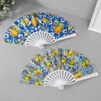 Веер пластик, текстиль "Лимонный орнамент" МИКС 23 см Веер пластик, текстиль "Лимонный орнамент" МИКС 23 см