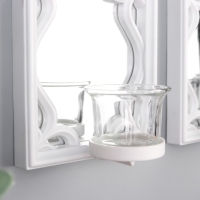 Подсвечник пластик, стекло на 1 свечу "Зеркальные узоры" набор 2 шт d-4 см белая 8х13х40 см   906886