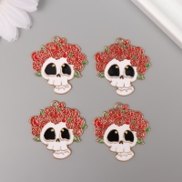 Декор для творчества металл, эмаль "Череп в цветочном венке" 3,1х3 см Декор для творчества металл, эмаль "Череп в цветочном венке" 3,1х3 см