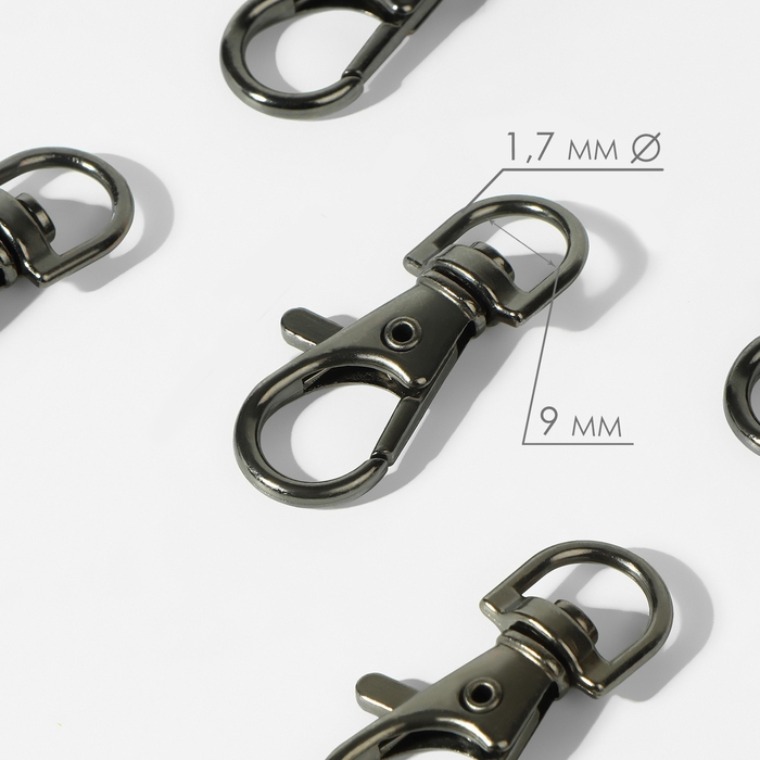 Карабин металлический, 37 &times; 12 мм / 9 &times; 1,7 мм, 10 шт, цвет чёрный никель