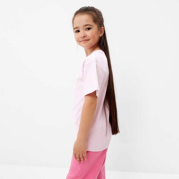 Футболка детская в полоску KAFTAN "Basic line", р.36 (134-140 см), розовый/белый