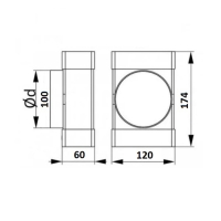 Тройник ZEIN,прямоугольный,60 х 120 мм,вентиляционный,с переходом на круглый канал d=100 мм Тройник ZEIN,прямоугольный,60 х 120 мм,вентиляционный,с переходом на круглый канал d=100 мм