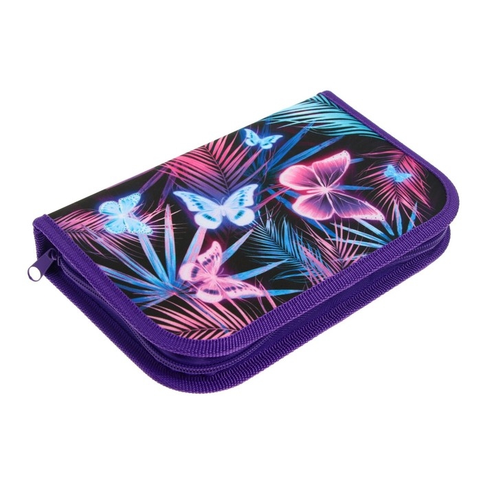 Пенал 1 секция, 130 х 210 х 40 мм, 2 откидные планки, тканевый, Calligrata TOP, Content Пенал 1 секция, 130 х 210 х 40 мм, 2 откидные планки, тканевый, Calligrata TOP, Content "Бабочки"